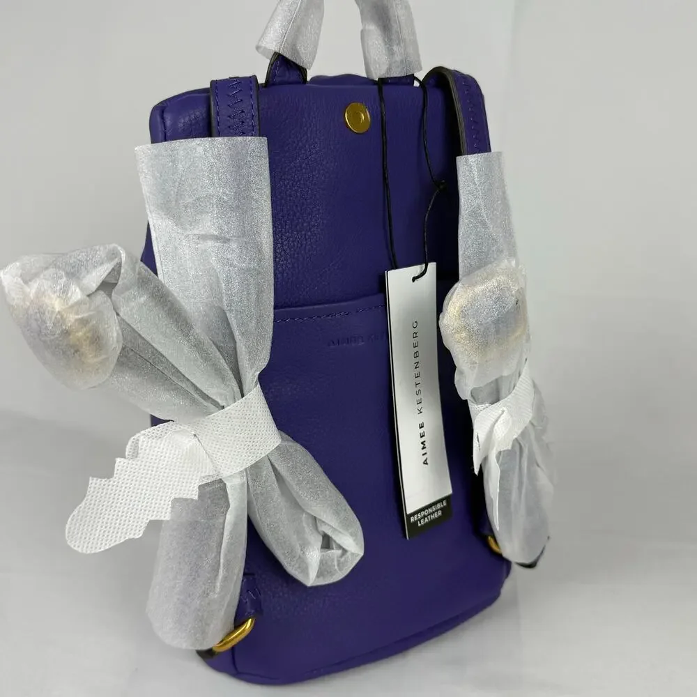 Aimee Kestenberg Purple Tamitha Mini Leather Cotton Backpack Crossbody NWT - Picture 3 of 15